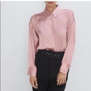 Zara | Tops | New Zara Pink Ros Satin Button Sown Blouse M | Poshmark